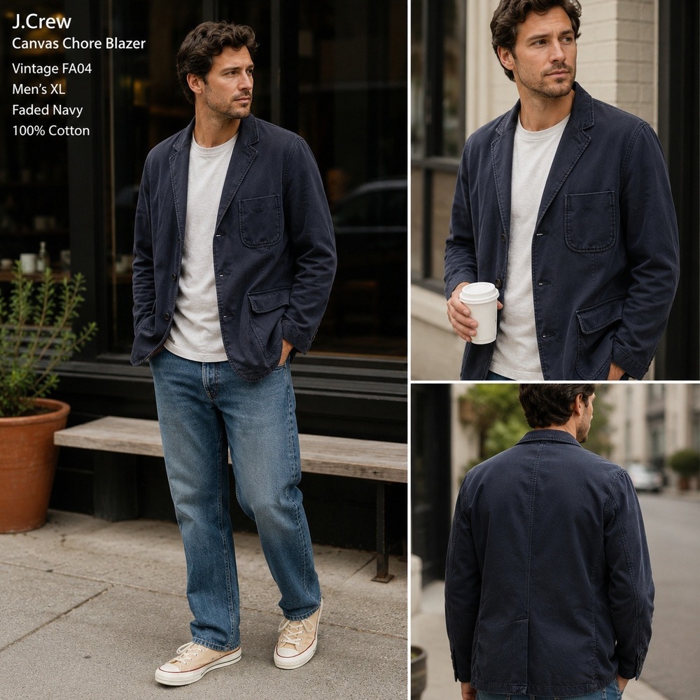 Vintage J.Crew Canvas Chore Blazer Mens XL Navy Cotton Workwear Jacket